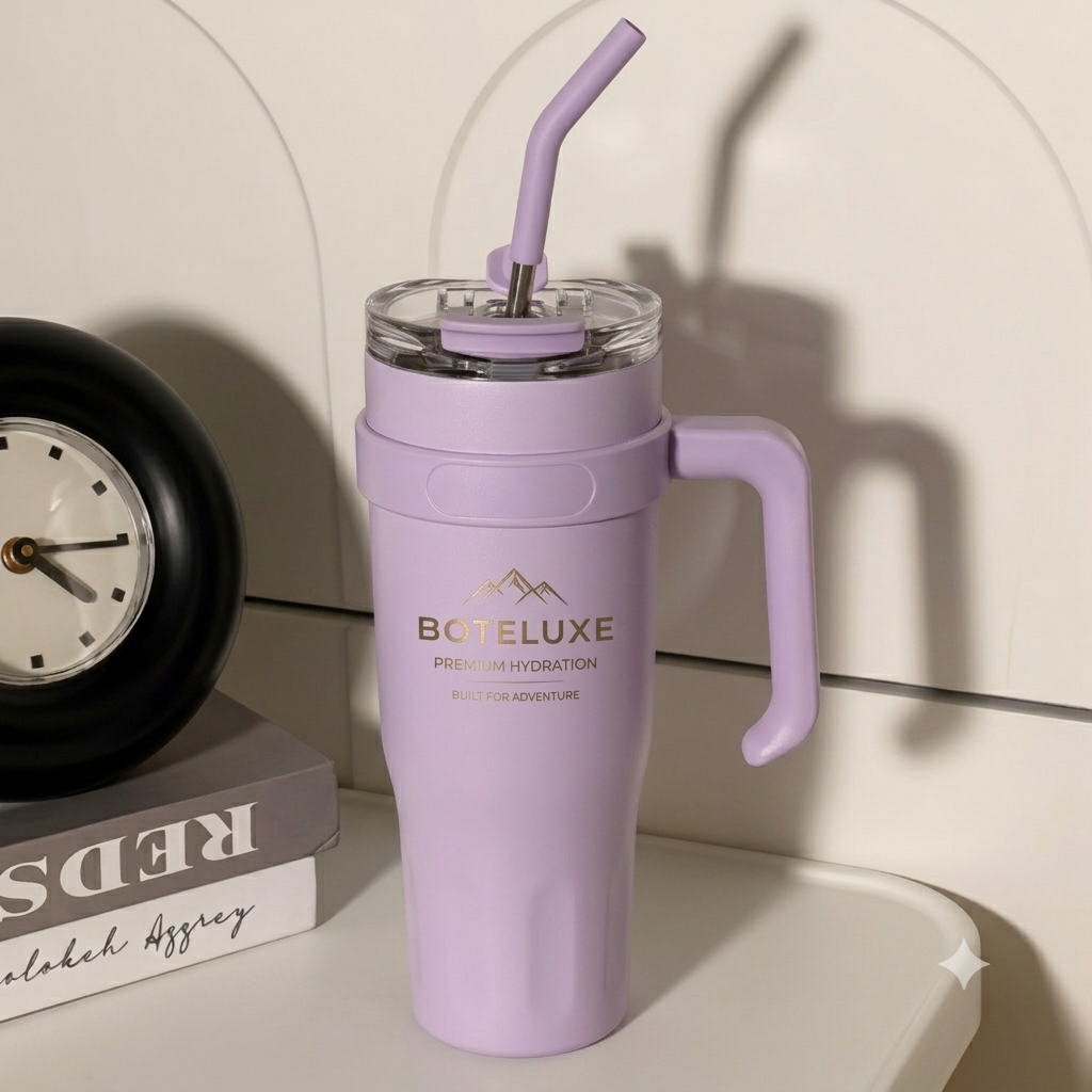 BOTELUXE™ Insulated Tumbler with Handle & Straw