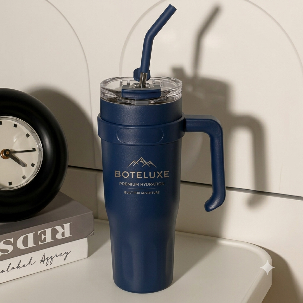 BOTELUXE™ Insulated Tumbler with Handle & Straw