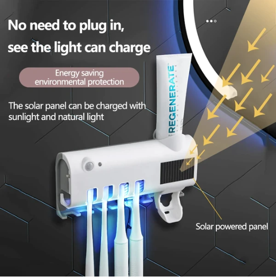 UV Light Sterilizer Toothbrush Holder Cleaner & Automatic Toothpaste Dispenser