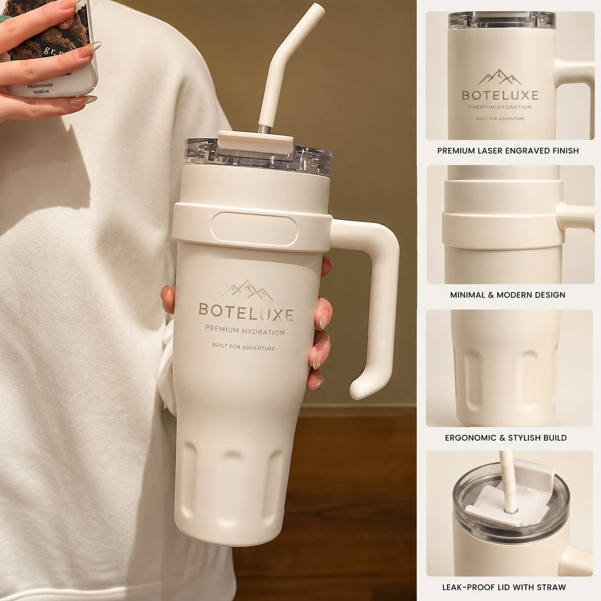 BOTELUXE™ Insulated Tumbler with Handle & Straw