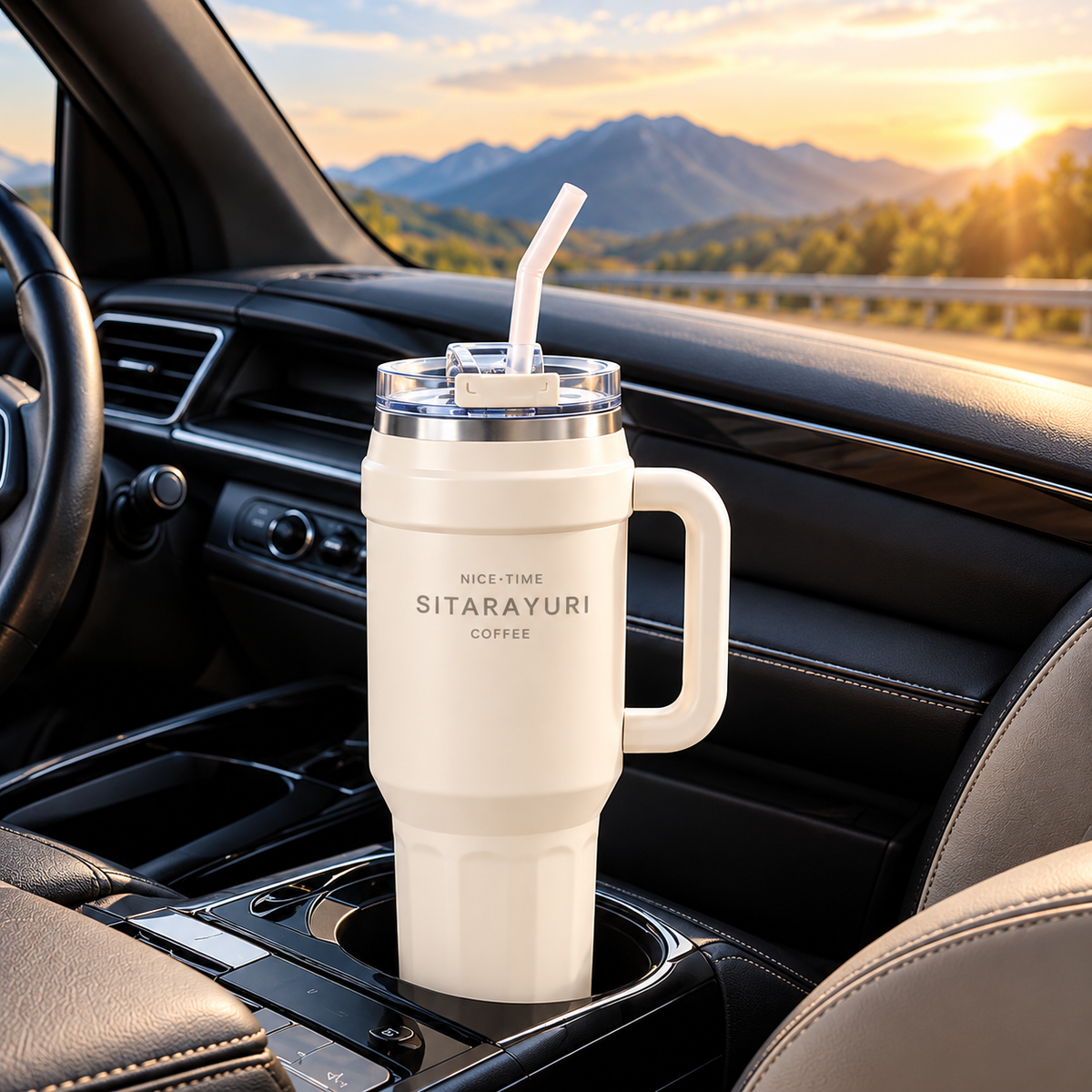 BOTELUXE insulated tumbler in a car cup holder