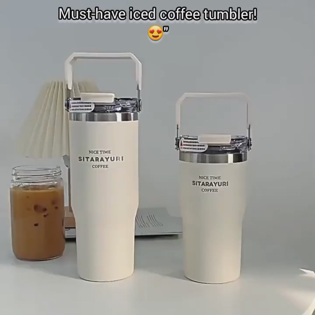 BOTELUXE™ Insulated Tumbler with Handle & Straw