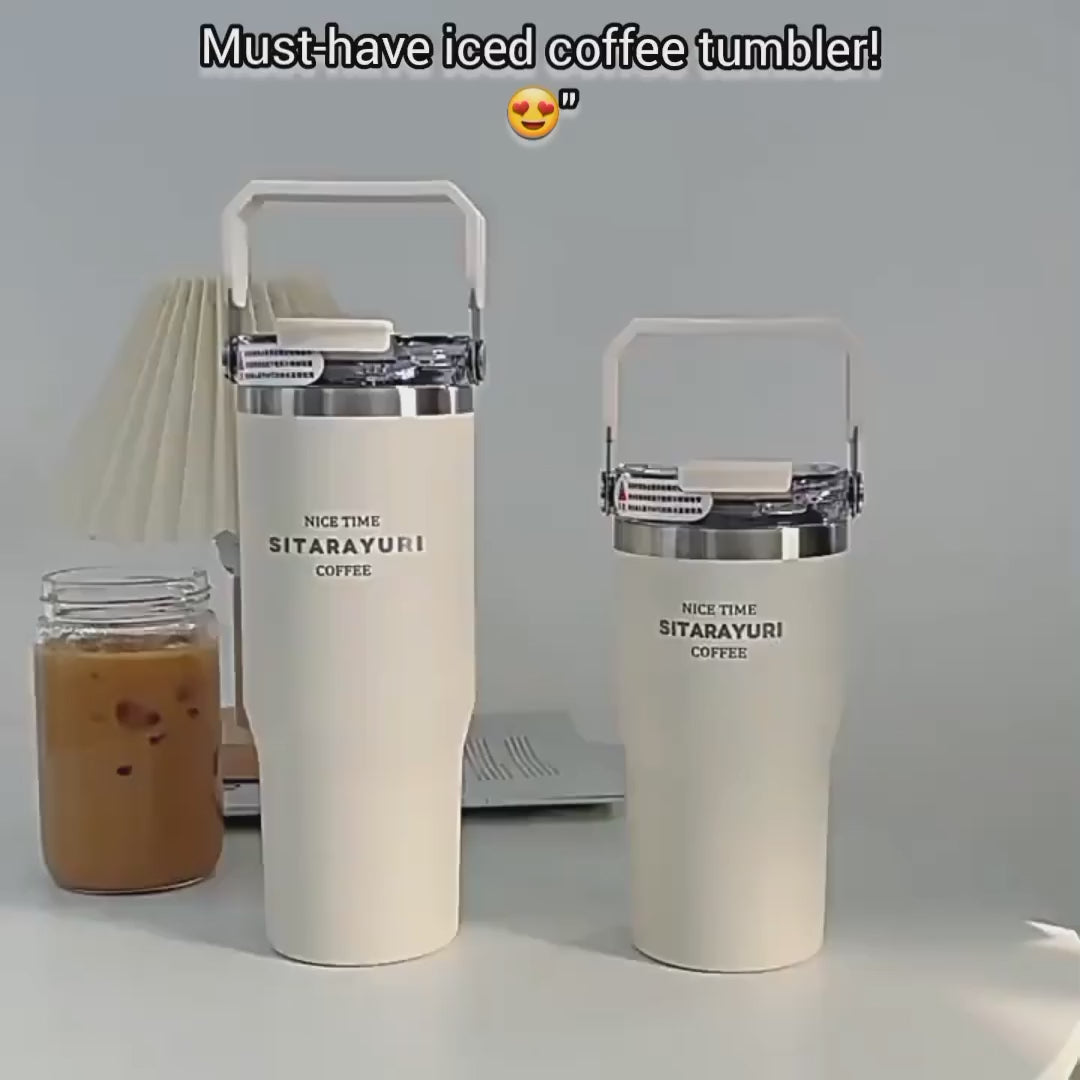 BOTELUXE™ Insulated Tumbler with Handle & Straw